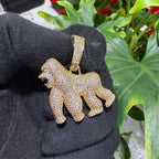 14K Gold Plated Gorilla Iced Out Pendant CZ Diamond Hip Hop Bling + FREE Rope Chain