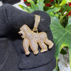 14K Gold Plated Gorilla Iced Out Pendant CZ Diamond Hip Hop Bling + FREE Rope Chain