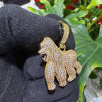 14K Gold Plated Gorilla Iced Out Pendant CZ Diamond Hip Hop Bling + FREE Rope Chain