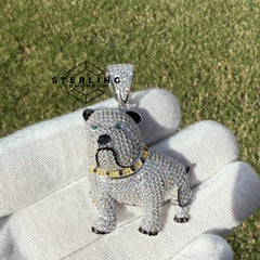 Bulldog with Green Eyes 925 Sterling Silver Pendant