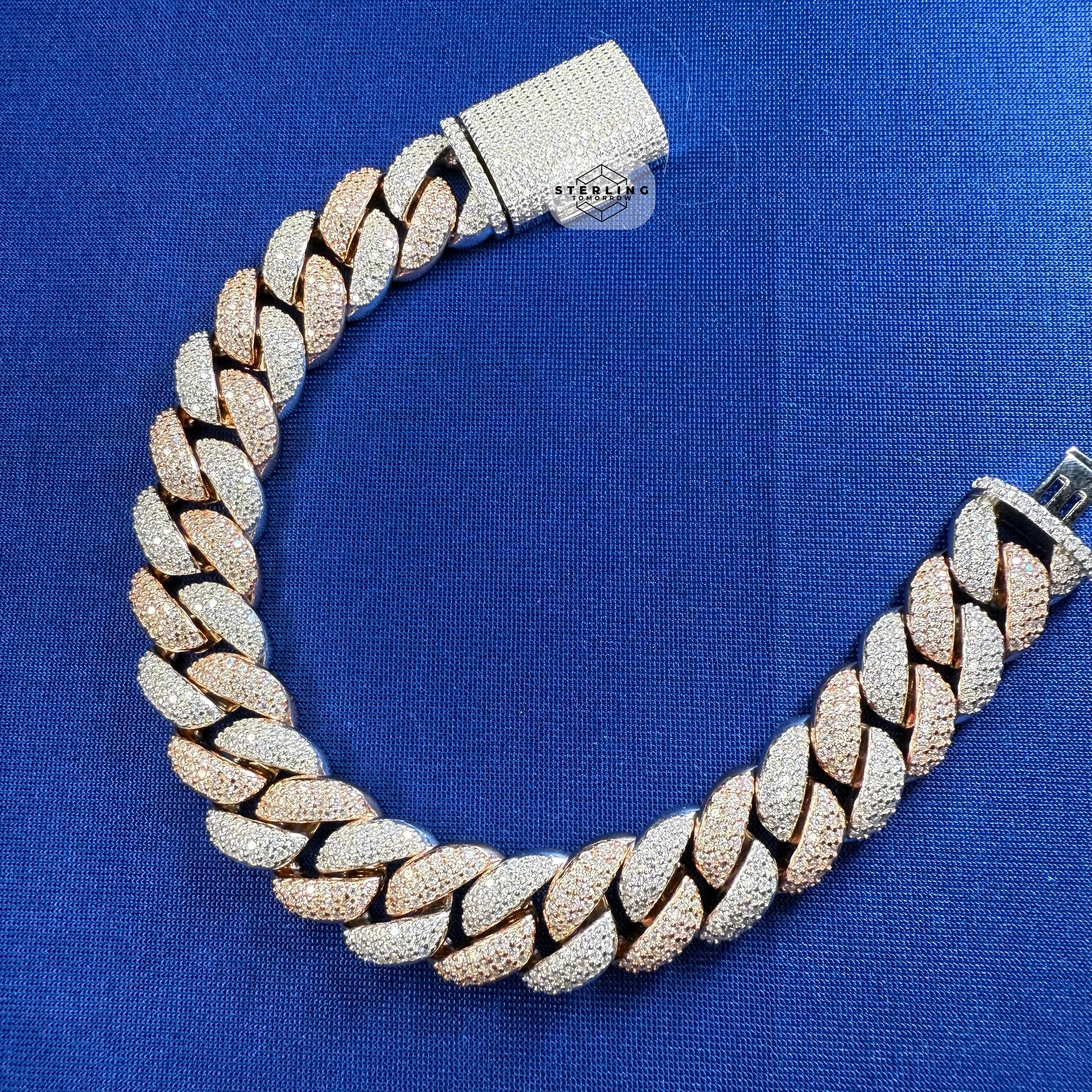 Moissanite Rose Two Tone 15mm Miami Cuban Bracelet 8.5"