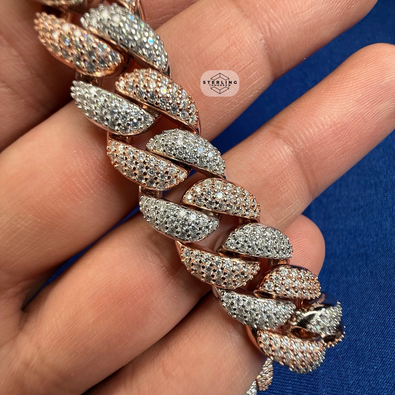 Moissanite Rose Two Tone 15mm Miami Cuban Chain 22"