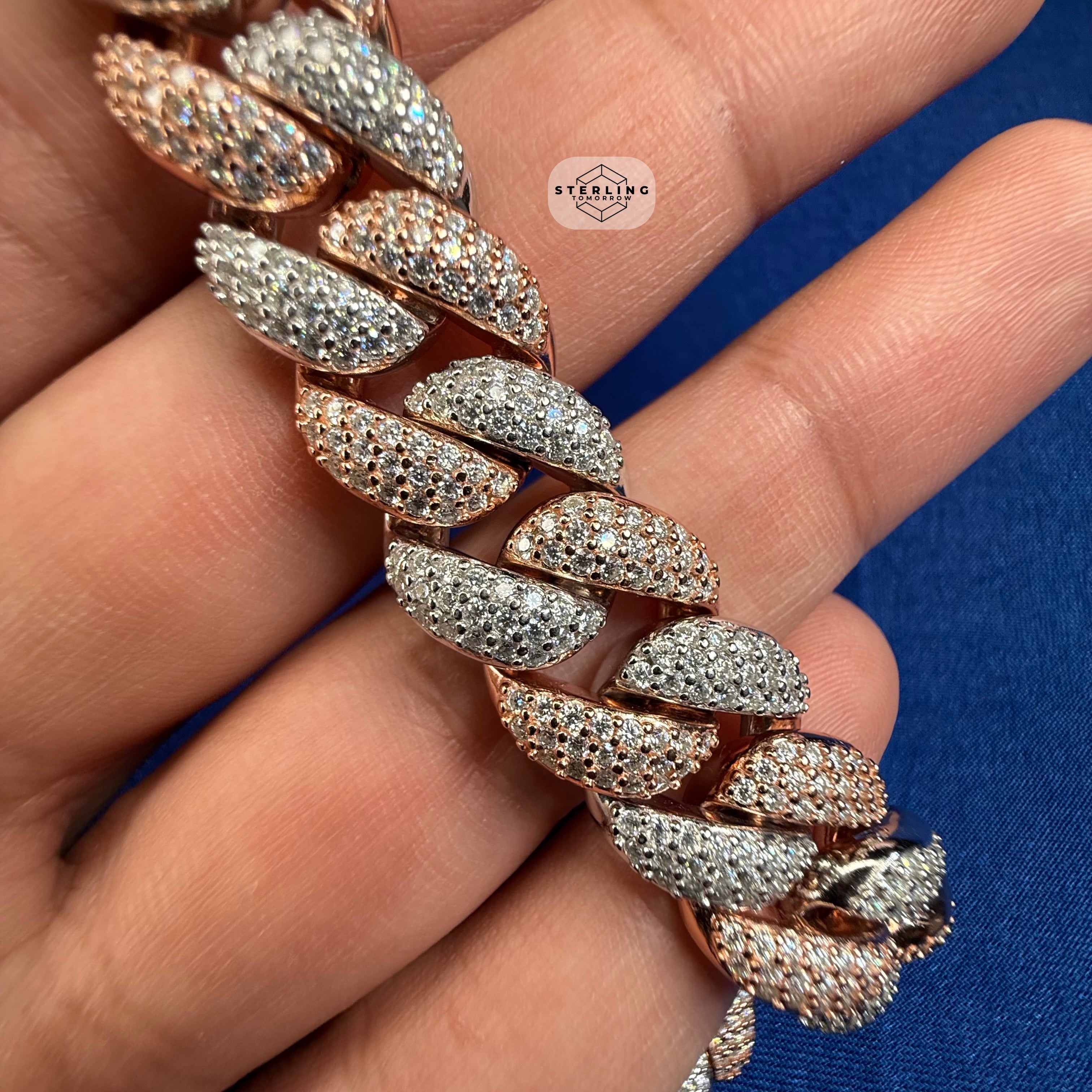 Moissanite Rose Two Tone 15mm Miami Cuban Bracelet 8.5"