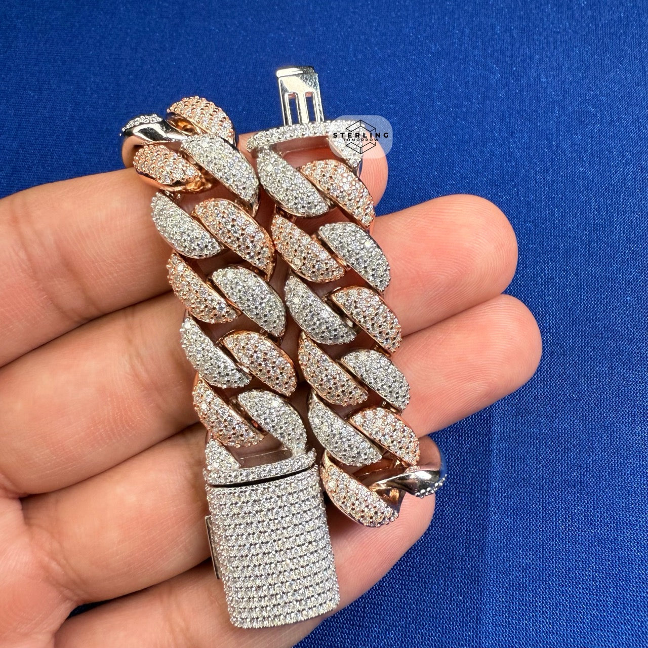 Moissanite Rose Two Tone 15mm Miami Cuban Chain 22"