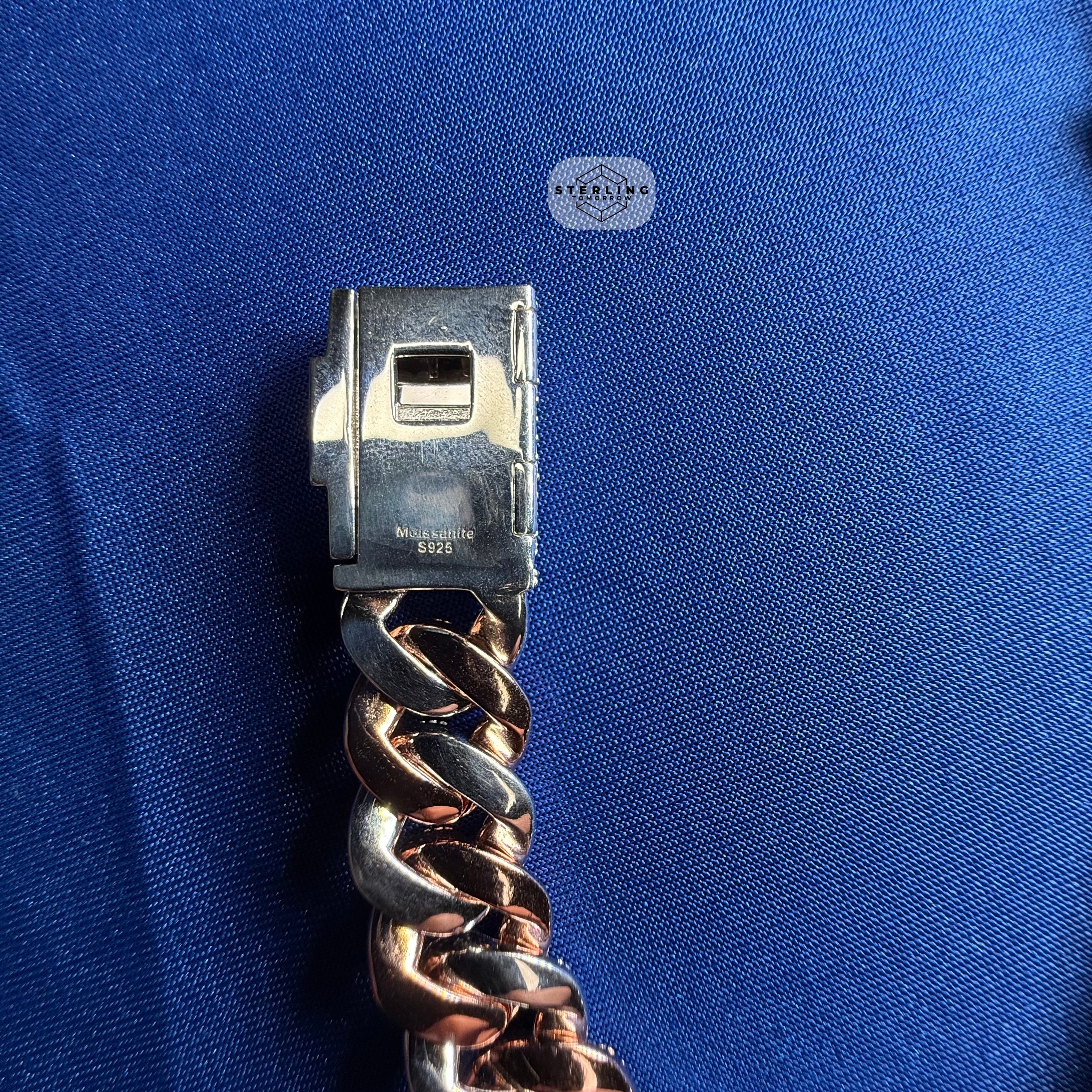 Moissanite Rose Two Tone 15mm Miami Cuban Bracelet 8.5"