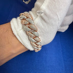 Moissanite Rose Two Tone 15mm Miami Cuban Bracelet 8.5"