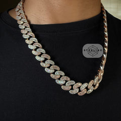 Moissanite 15mm 22" Heavy Rose Two Tone Baguette Cuban Chain