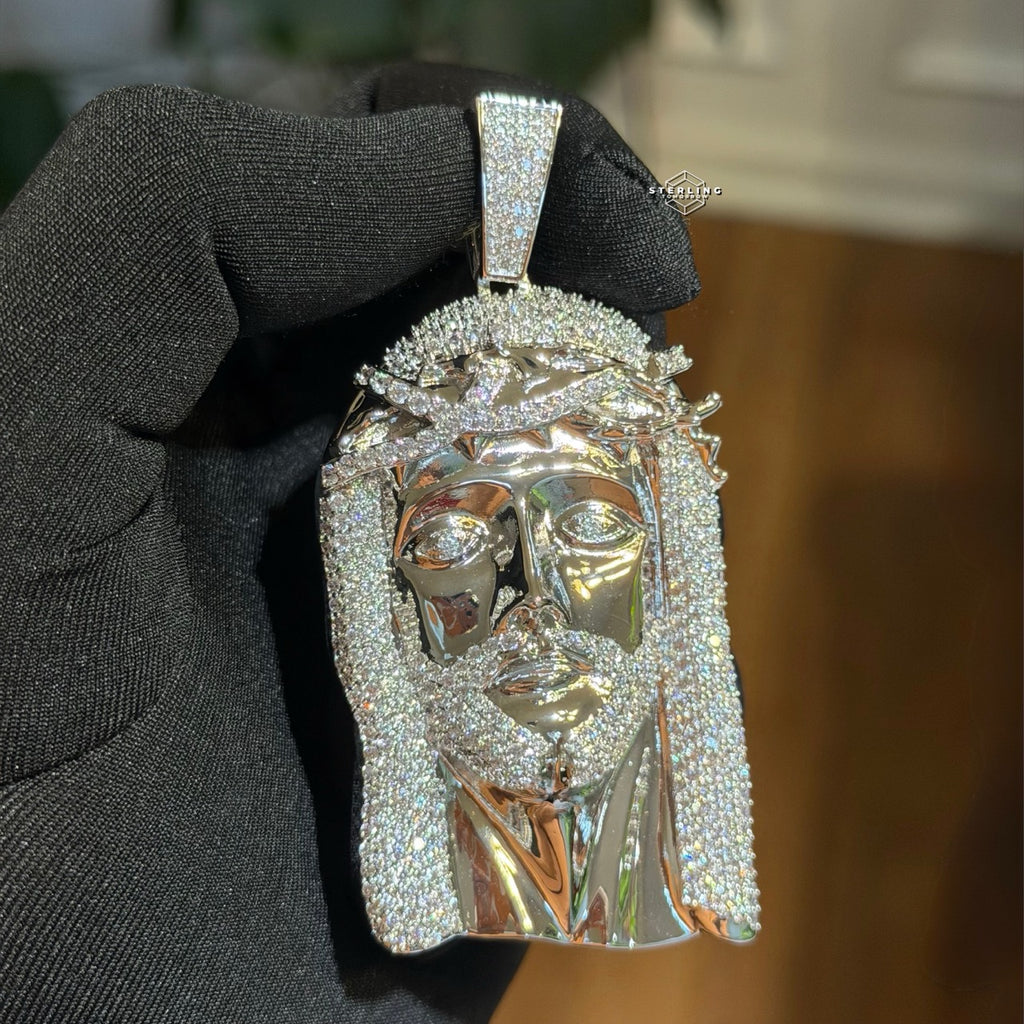 Jesus Face Silver Tone Large Iced Out Pendant