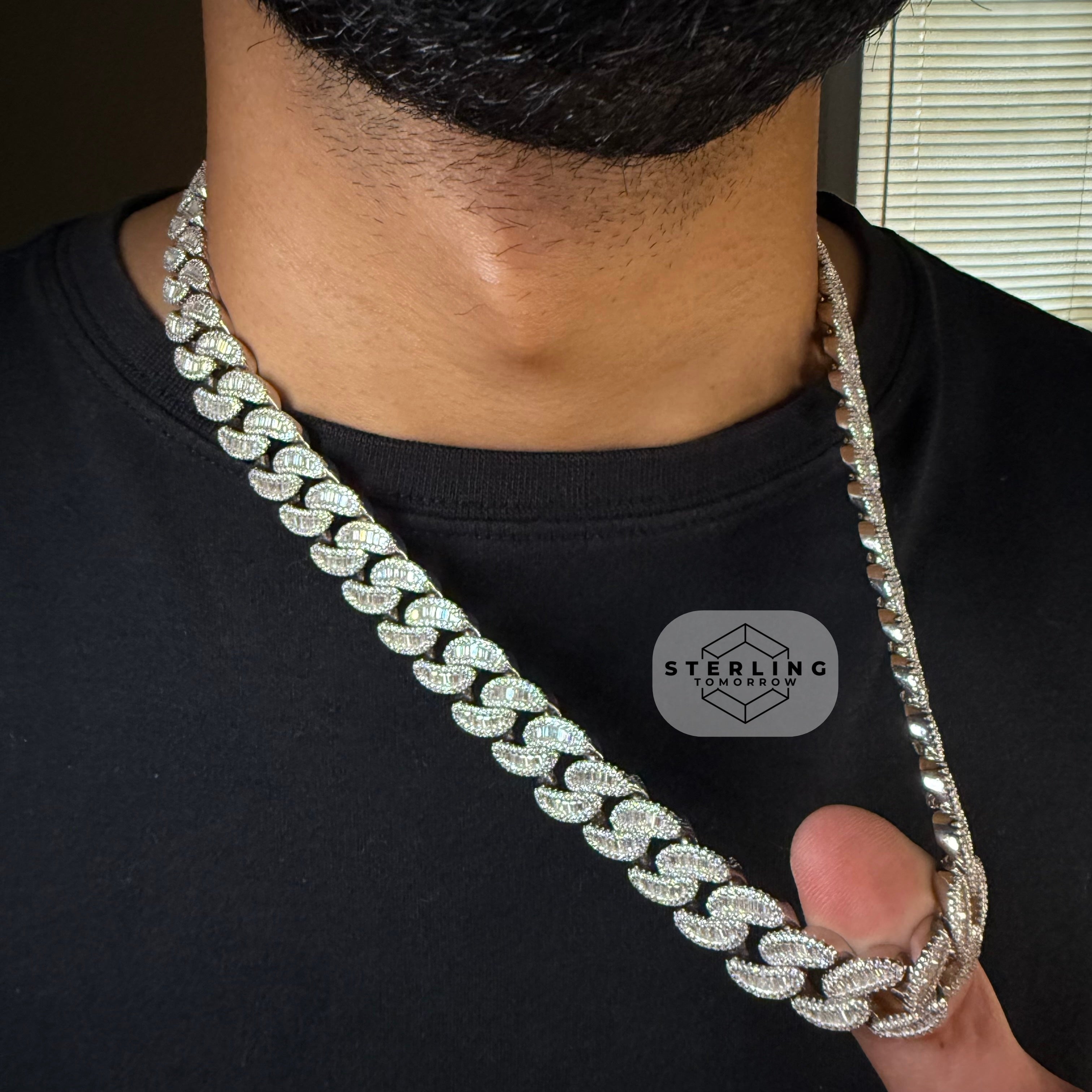 Moissanite 15mm 22" Heavy Baguette Cuban Chain