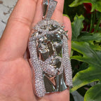 Jesus Face Silver Tone Large Iced Out Pendant
