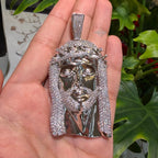 Jesus Face Silver Tone Large Iced Out Pendant