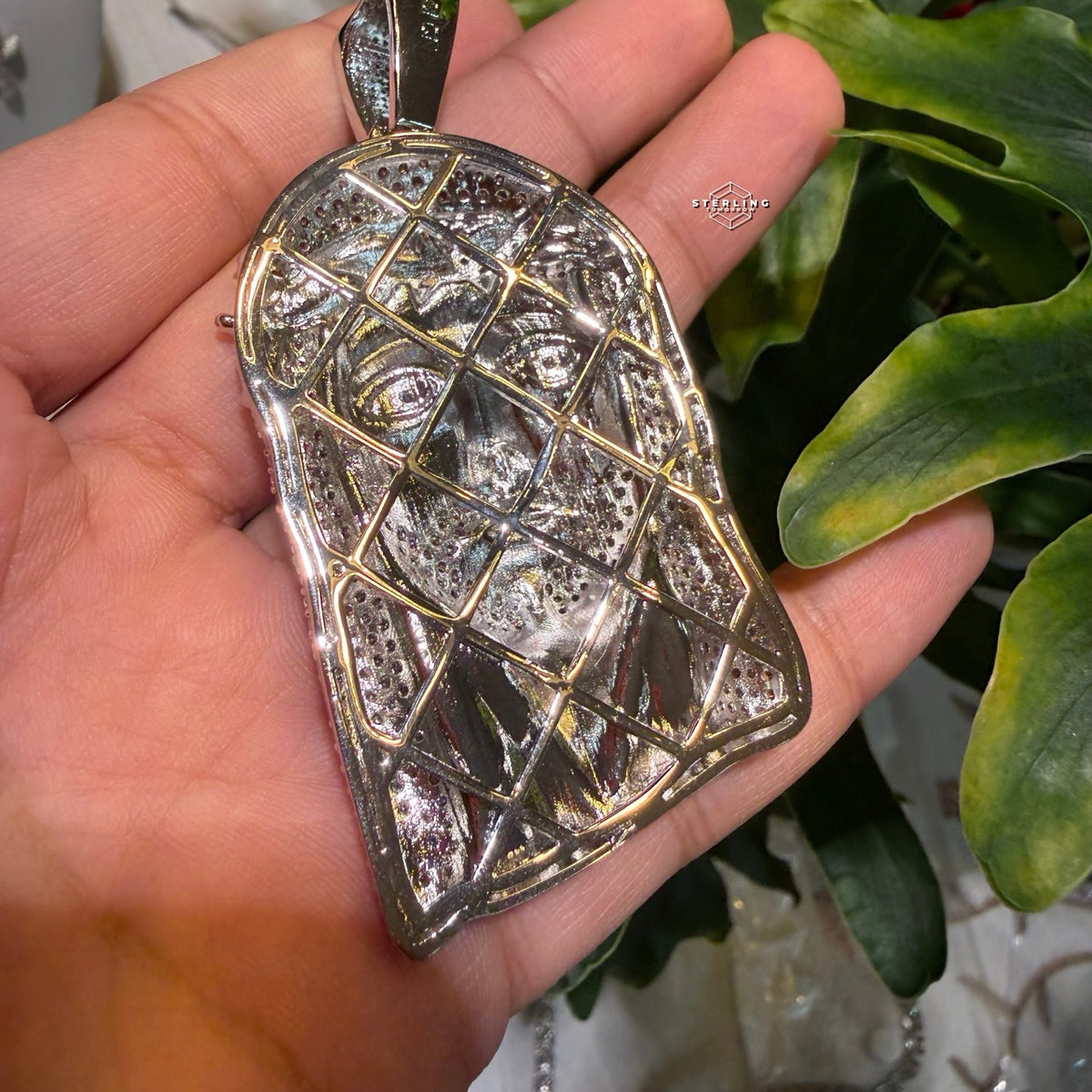 Jesus Face Silver Tone Large Iced Out Pendant