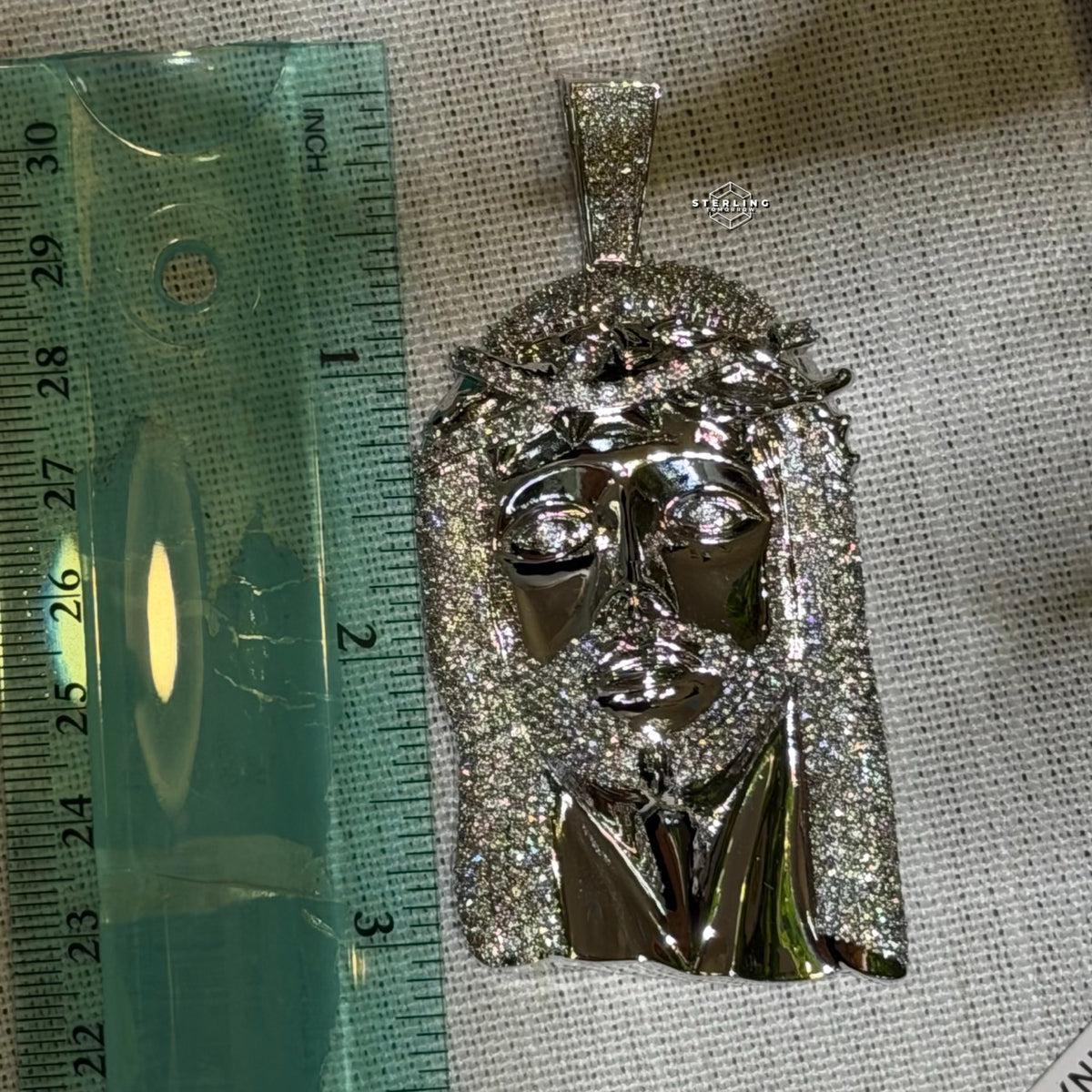 Jesus Face Silver Tone Large Iced Out Pendant