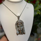 Jesus Face Silver Tone Large Iced Out Pendant