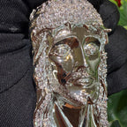 Jesus Face Silver Tone Large Iced Pendant