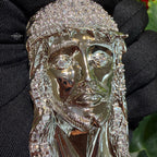 Jesus Face Silver Tone Large Iced Pendant