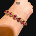 Ruby Heart Bracelet, 14K Gold Plated CZ Tennis Bracelet, 7mm Iced Out Gift for Her