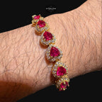 Ruby Heart Bracelet, 14K Gold Plated CZ Tennis Bracelet, 7mm Iced Out Gift for Her