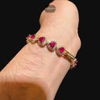 Ruby Heart Bracelet, 14K Gold Plated CZ Tennis Bracelet, 7mm Iced Out Gift for Her