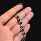 Blue Sapphire Heart Bracelet, 14K Gold Plated CZ Tennis Bracelet, 7mm Iced Out Gift for Her