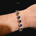 Blue Sapphire Heart Bracelet, 14K Gold Plated CZ Tennis Bracelet, 7mm Iced Out Gift for Her