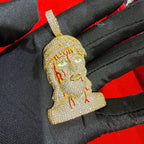 Iced Out Jesus Head Pendant | 14K Gold Plated Hip Hop Religious Necklace w/ Free Rope Chain