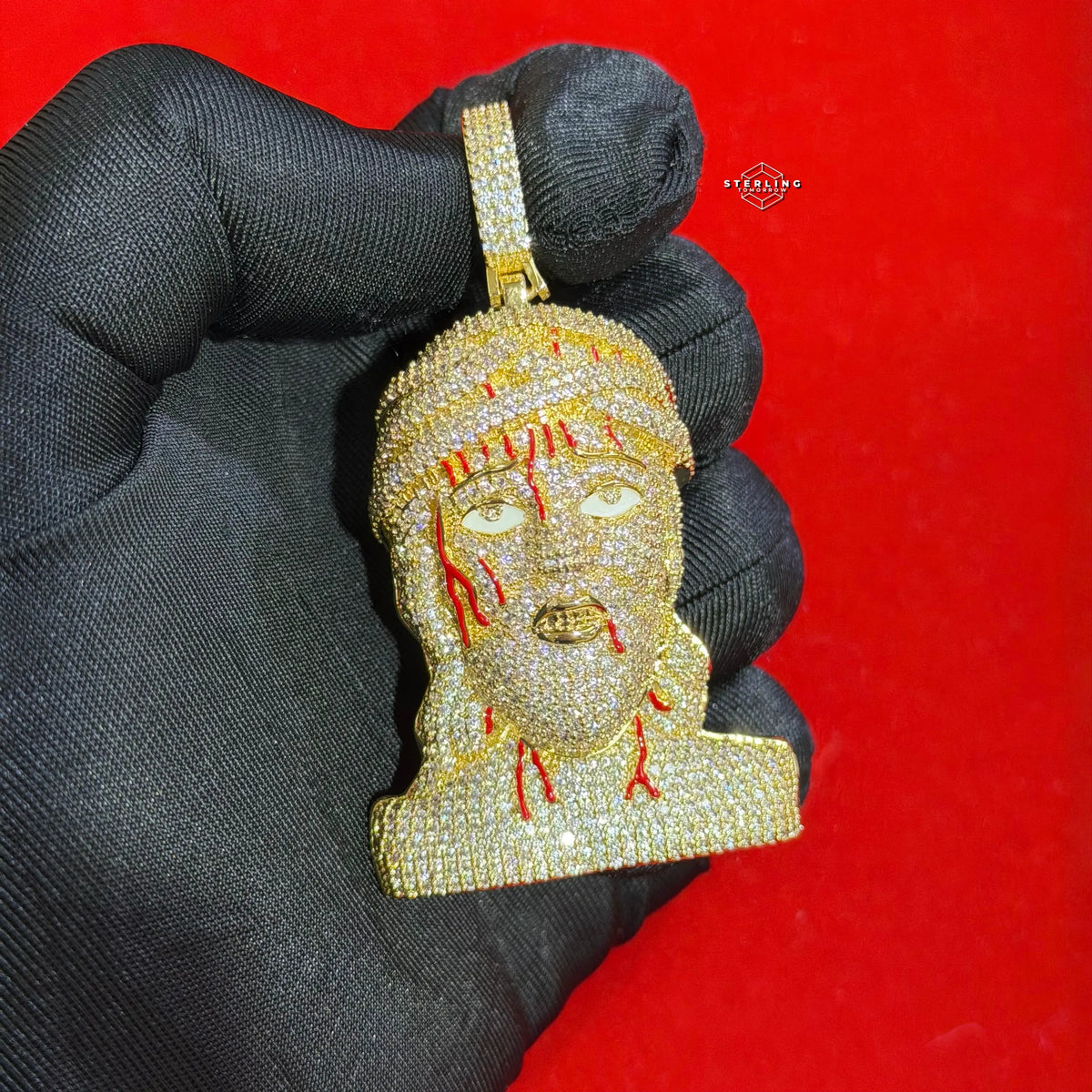Iced Out Jesus Head Pendant | 14K Gold Plated Hip Hop Religious Necklace w/ Free Rope Chain