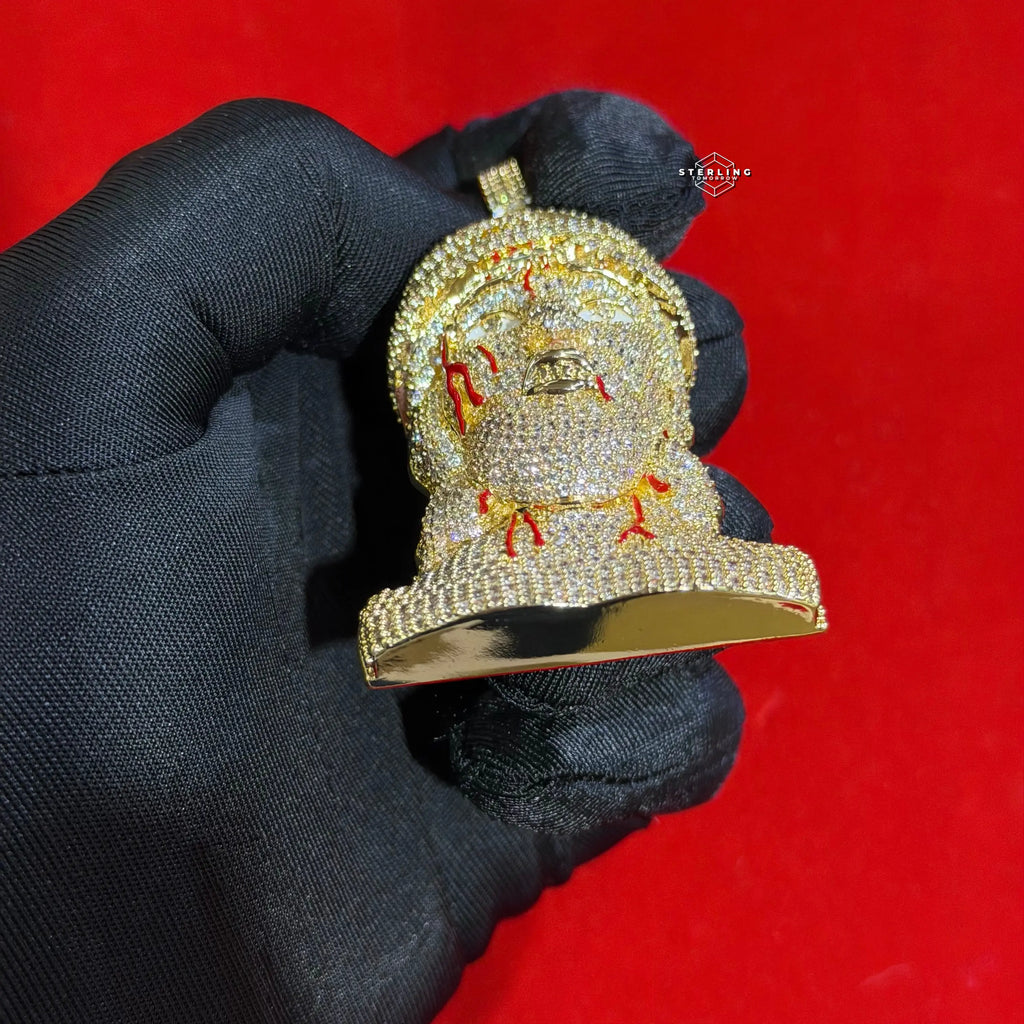 Iced Out Jesus Head Pendant | 14K Gold Plated Hip Hop Religious Necklace w/ Free Rope Chain