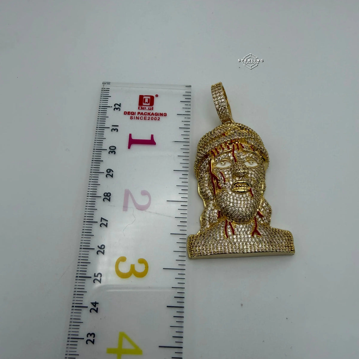 Iced Out Jesus Head Pendant | 14K Gold Plated Hip Hop Religious Necklace w/ Free Rope Chain