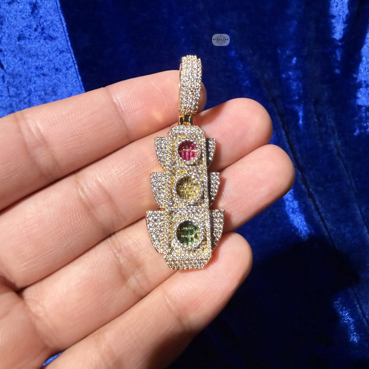 Traffic Light 14K Gold Plated Iced Pendant
