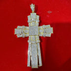 X Large Gold Cross Iced Out Detail Pendant