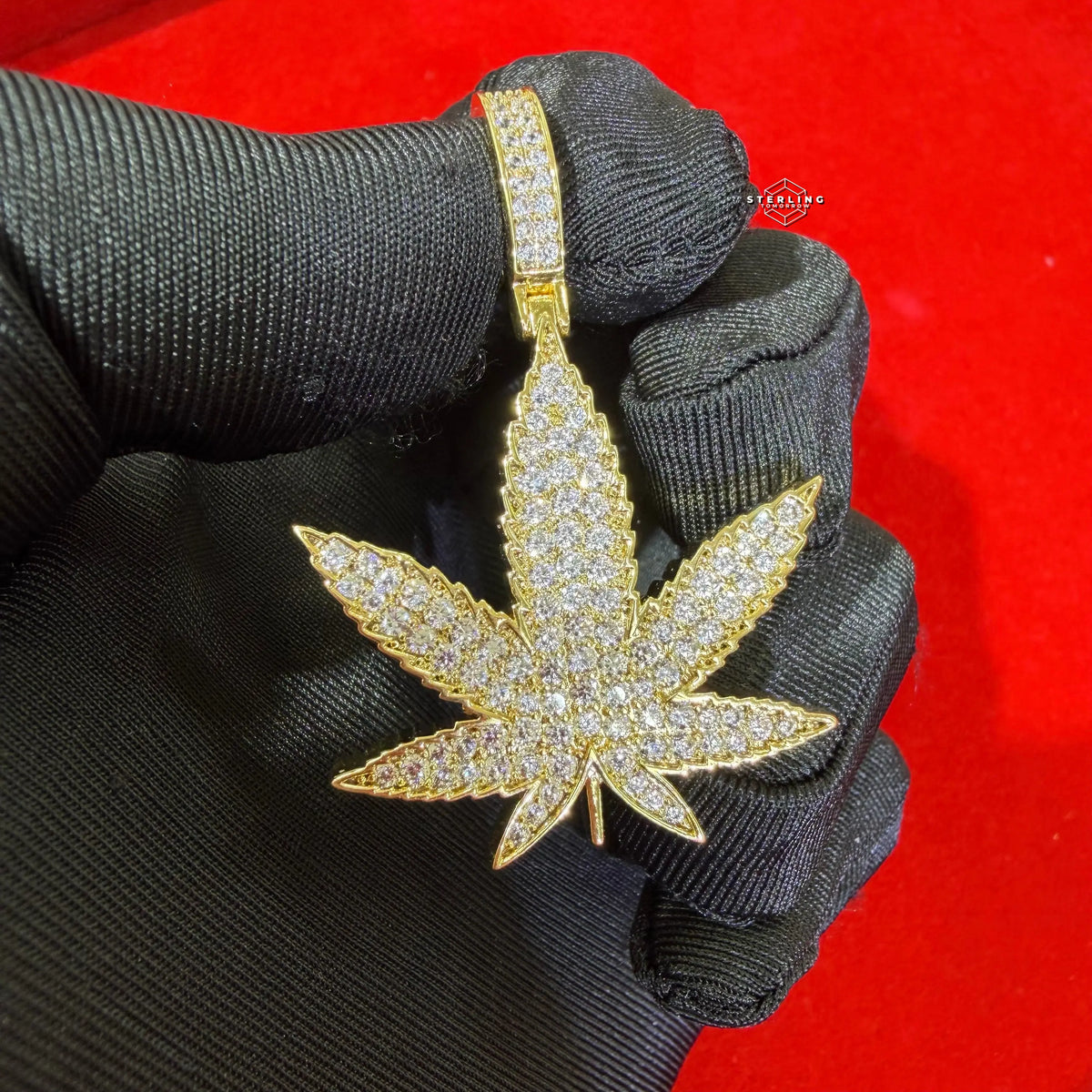 Marijuana 420 Gold Tone Weed Leaf Iced Out Pendant