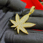 Marijuana 420 Gold Tone Weed Leaf Iced Out Pendant
