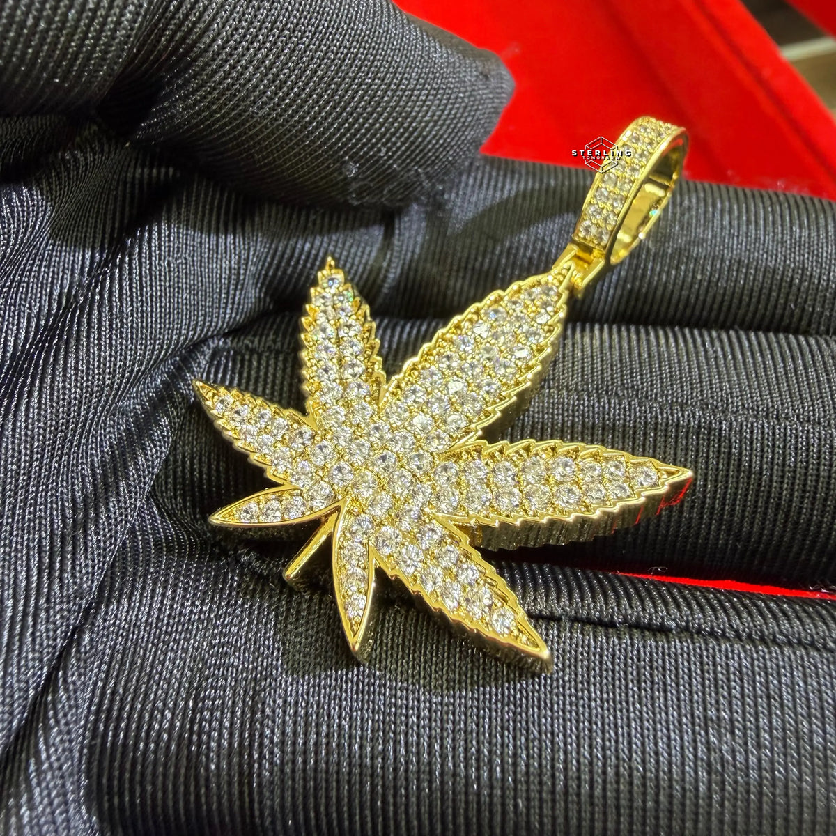 Marijuana 420 Gold Tone Weed Leaf Iced Out Pendant
