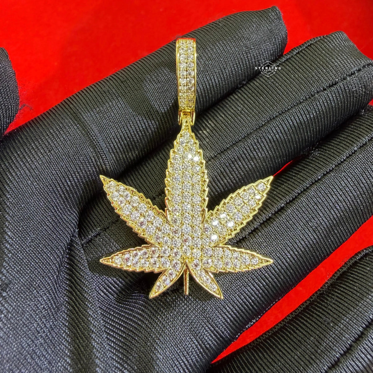 Marijuana 420 Gold Tone Weed Leaf Iced Out Pendant