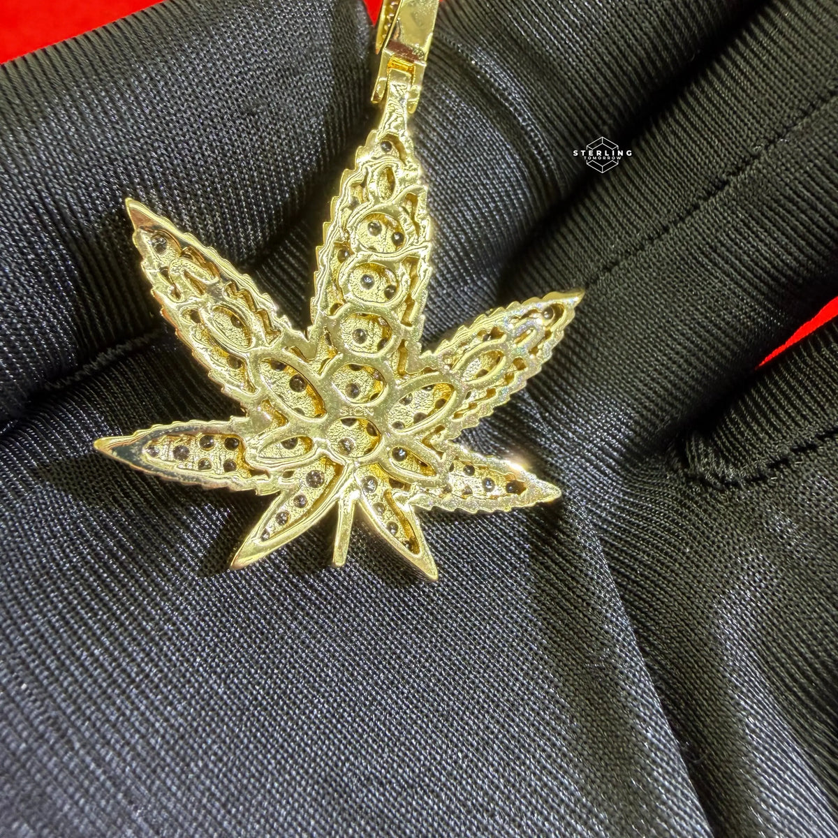 Marijuana 420 Gold Tone Weed Leaf Iced Out Pendant