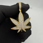 Marijuana 420 Gold Tone Weed Leaf Iced Out Pendant