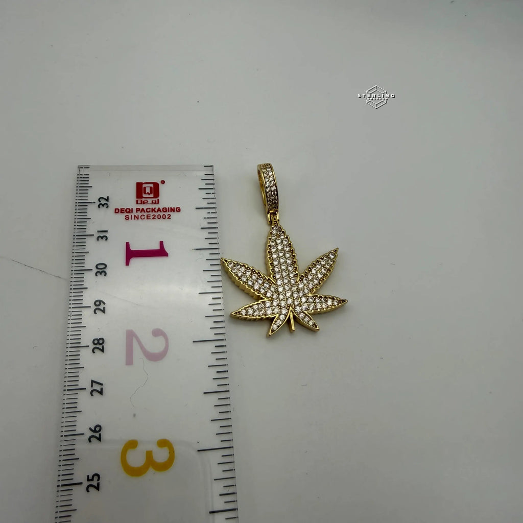 Marijuana 420 Gold Tone Weed Leaf Iced Out Pendant