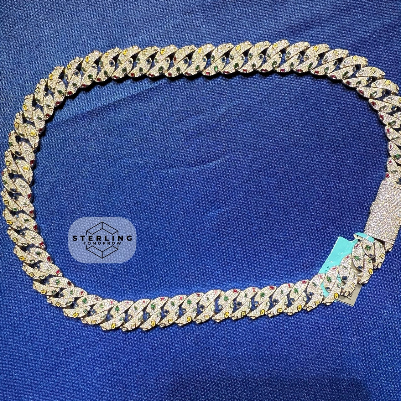 Moissanite 16mm 22" Marquis Iced Multi Color Cuban Link Chain