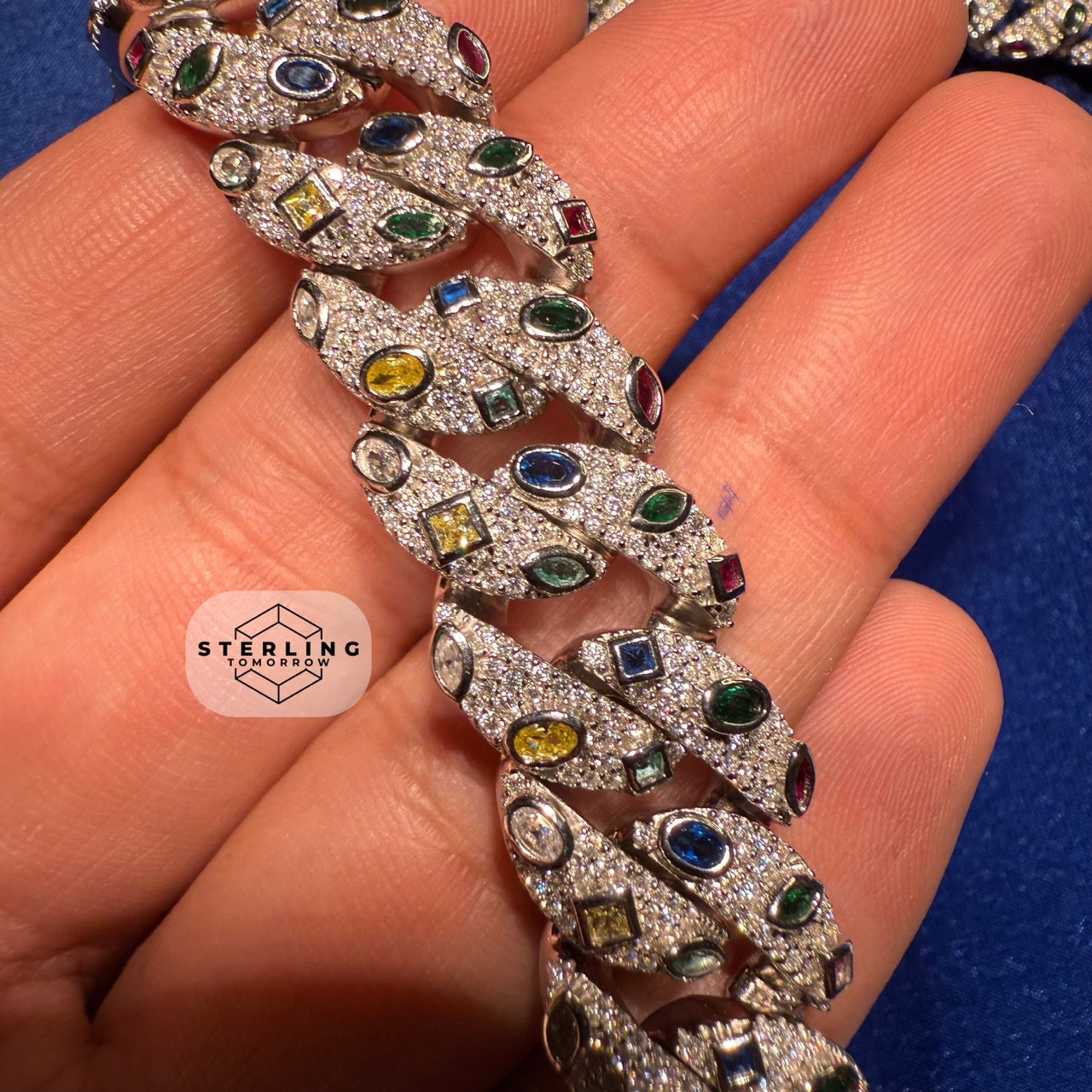 Moissanite 16mm 22" Marquis Iced Multi Color Cuban Link Chain