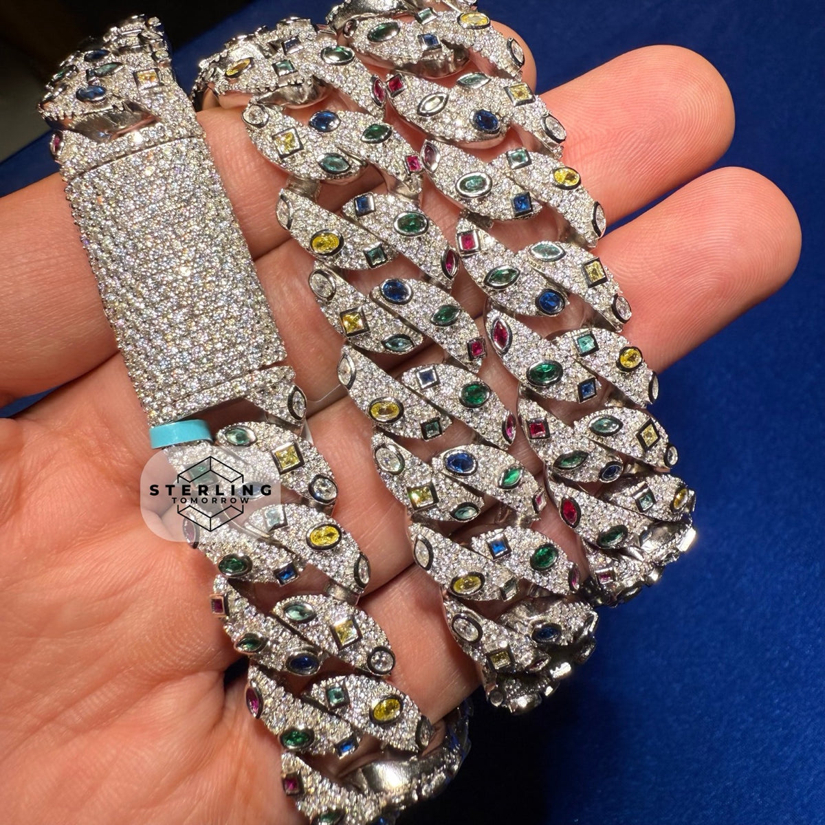 Moissanite 16mm 22" Marquis Iced Multi Color Cuban Link Chain
