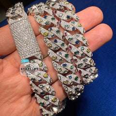 Moissanite 16mm 22" Marquis Iced Multi Color Cuban Link Chain