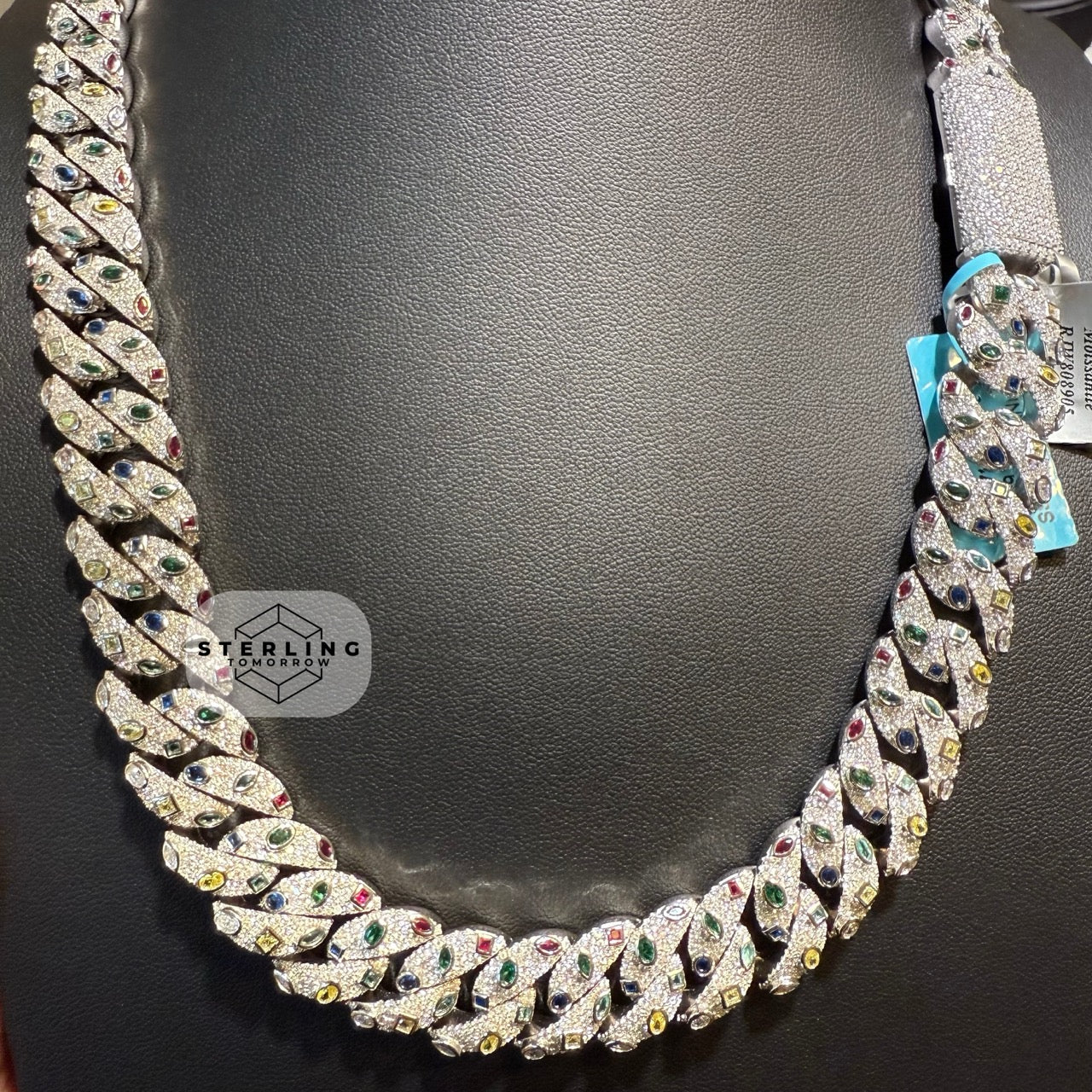 Moissanite 16mm 22" Marquis Iced Multi Color Cuban Link Chain