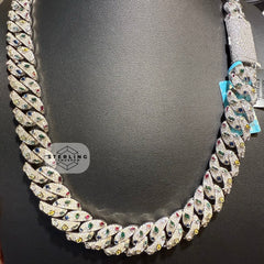 Moissanite 16mm 22" Marquis Iced Multi Color Cuban Link Chain