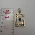 Ace of Hearts Card Pendant | 14K Gold Plated Blue Heart CZ Playing Card Necklace, Iced Out Hip Hop Pendant with Free Rope Chain