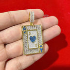 Ace of Hearts Card Pendant | 14K Gold Plated Blue Heart CZ Playing Card Necklace, Iced Out Hip Hop Pendant with Free Rope Chain