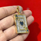 Ace of Hearts Card Pendant | 14K Gold Plated Blue Heart CZ Playing Card Necklace, Iced Out Hip Hop Pendant with Free Rope Chain