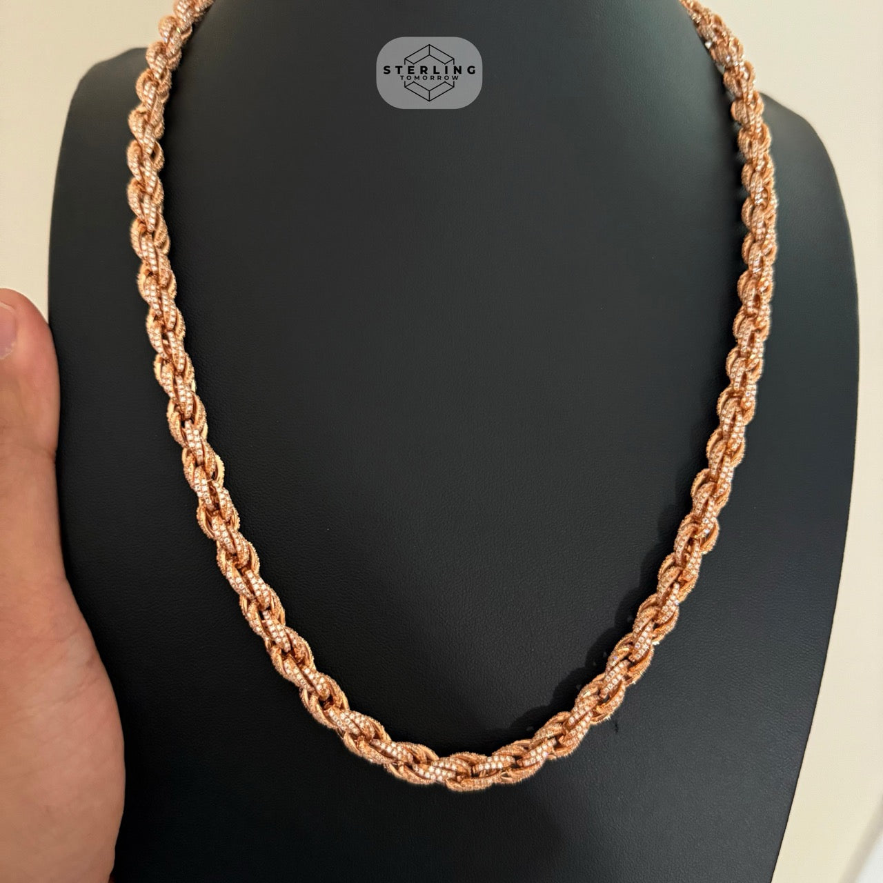 Moissanite 7mm 22" Iced Out Rose Rope Chain