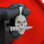 Iced Skull Pendant Bullet Design 14K White Gold Plated CZ Diamond Hip Hop Chain Skull Bling Necklace Mens Streetwear Jewelry Rope Chain