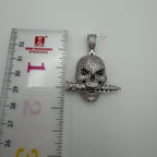 Iced Skull Pendant Bullet Design 14K White Gold Plated CZ Diamond Hip Hop Chain Skull Bling Necklace Mens Streetwear Jewelry Rope Chain